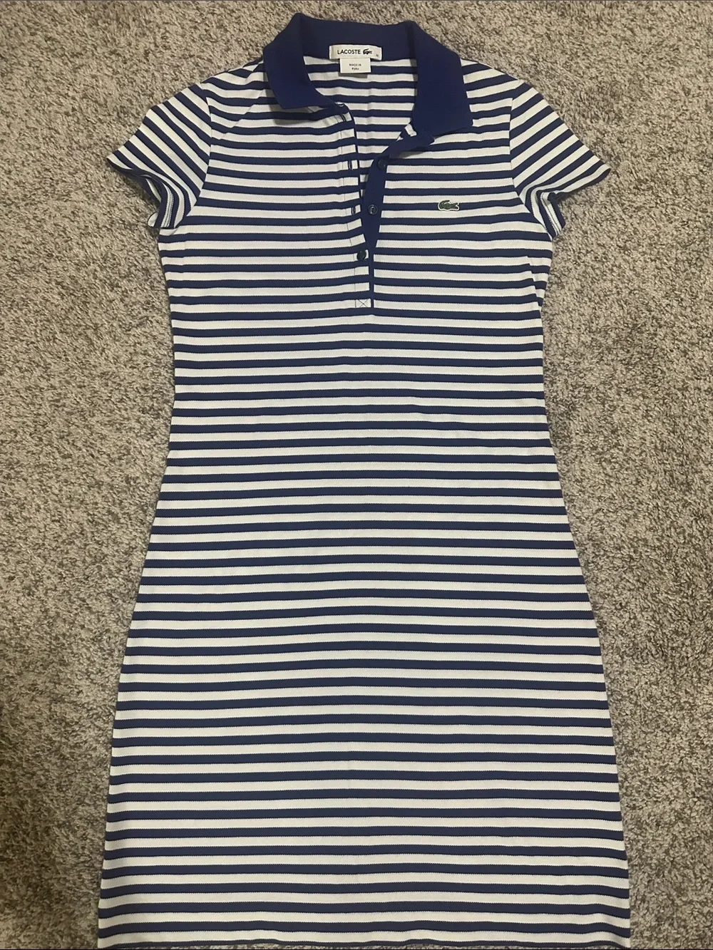 Lacoste Navy and White Striped Polo Mini Dress - Picture 1 of 4